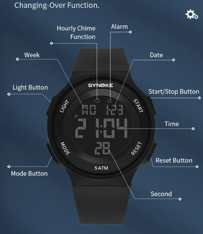 Synoke- Relógio Eletrônico Unissex Multifuncional Militar