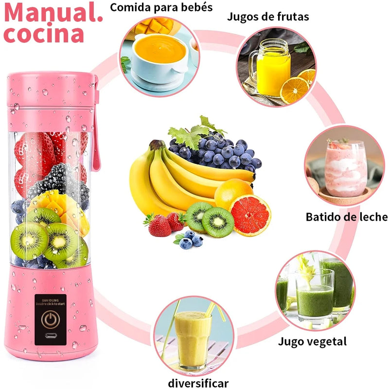 Mini Portable Blender Juice Mixer Shake Bottle 6 Lamins + USB Cable 380ml