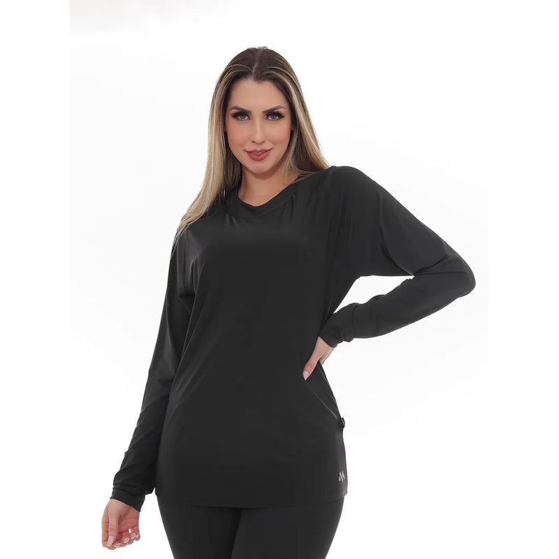 CAMISA FEMININA MANGA COMPRIDA PROTEÇÃO UV 30 PRETA