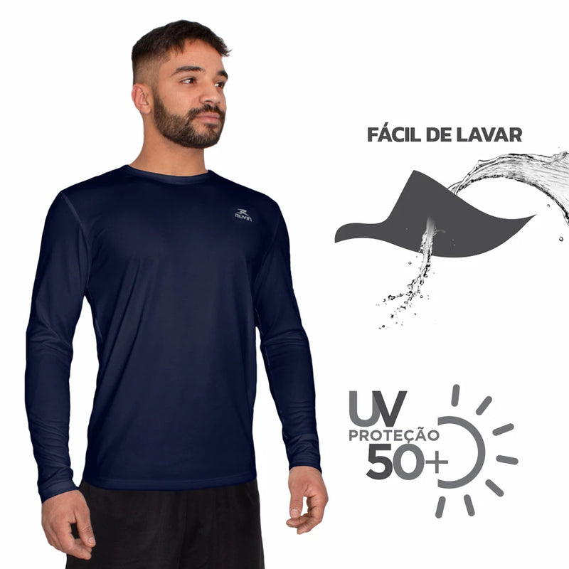 Camisa Básica Masculina -Proteção UV50-Manga Longa-Corrida, Caminhada e Academia