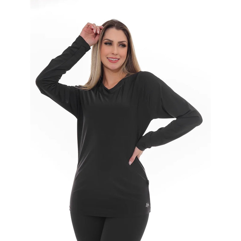 CAMISA FEMININA MANGA COMPRIDA PROTEÇÃO UV 30 PRETA