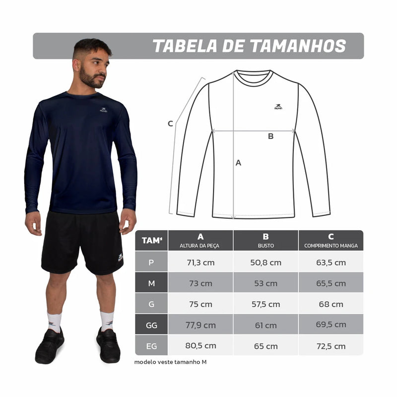 Camisa Básica Masculina -Proteção UV50-Manga Longa-Corrida, Caminhada e Academia